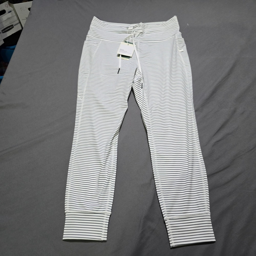 Halara Joggers Women XL White Black Striped High Waisted Pocket
